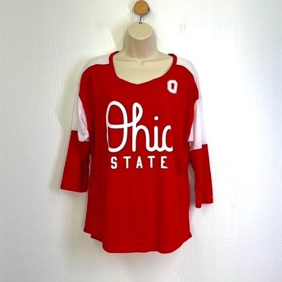 Ohio State Authentic Apparel - Ohio State 3 Quarter Red & White Mesh Shirt L - Picture 2 of 12